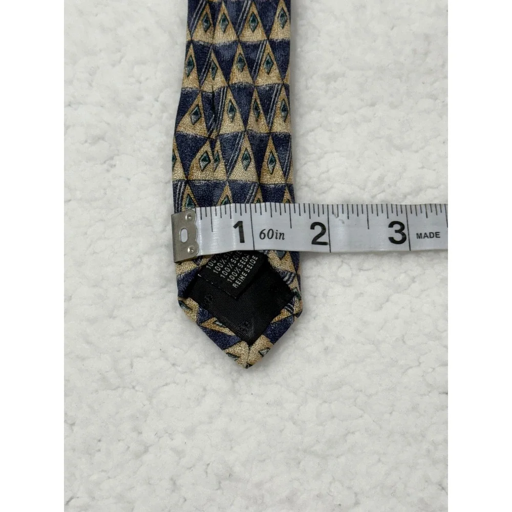 Nordstrom Men's Necktie Silk Geometric Triangle Pattern Blue‎ Beige Italy